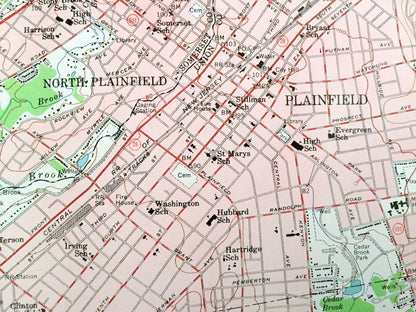 Antique Plainfield, New Jersey 1955 US Geological Survey Topographic Map – Scotch Plains, Dunellen, Green Brook New Brunswick Haven Homes NJ