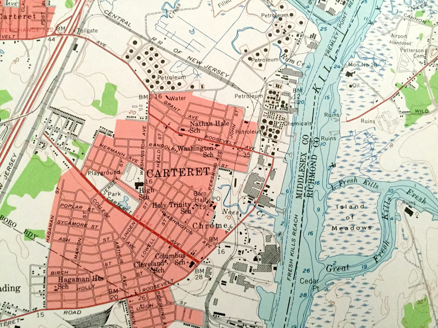 Antique Staten Island, New York 1955 US Geological Survey Topographic Map – Arthur Kill, Richmond, Linden, Tottenville, Carteret, New Jersey