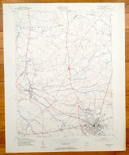 Antique Freehold, New Jersey 1953 US Geological Survey Topographic Map – Manalapan, Marlboro, Madison, Englishtown, Millhurst Gordons Corner