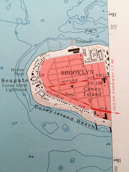 Antique The Narrows, New York 1955 US Geological Survey Topographic Map – Brooklyn, Coney Island, Staten Island, Richmond, New Dorp, NY
