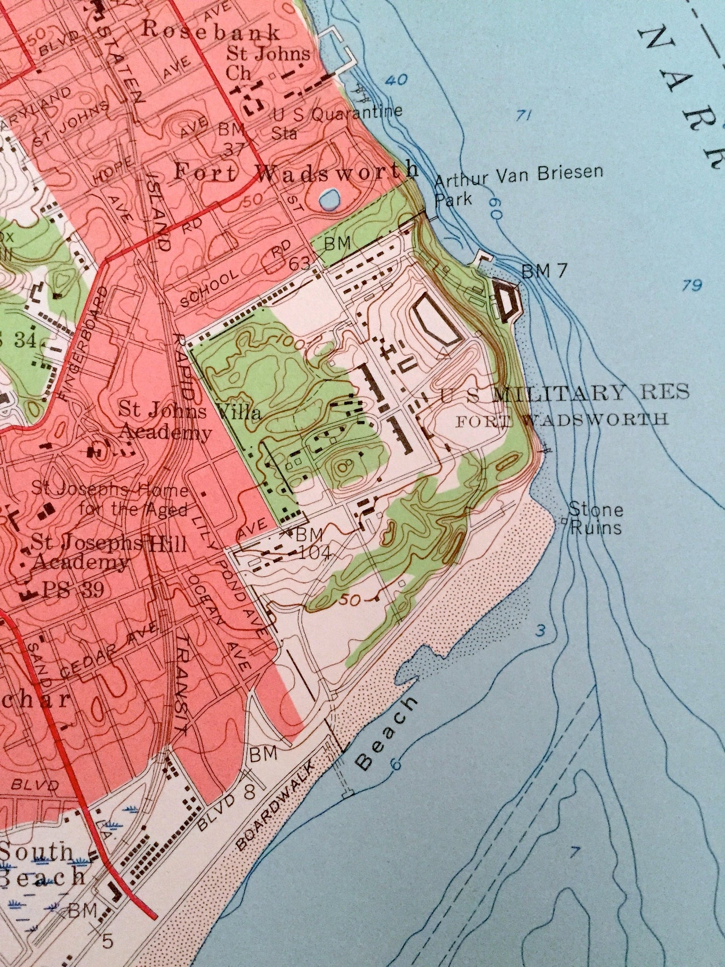 Antique The Narrows, New York 1955 US Geological Survey Topographic Map – Brooklyn, Coney Island, Staten Island, Richmond, New Dorp, NY