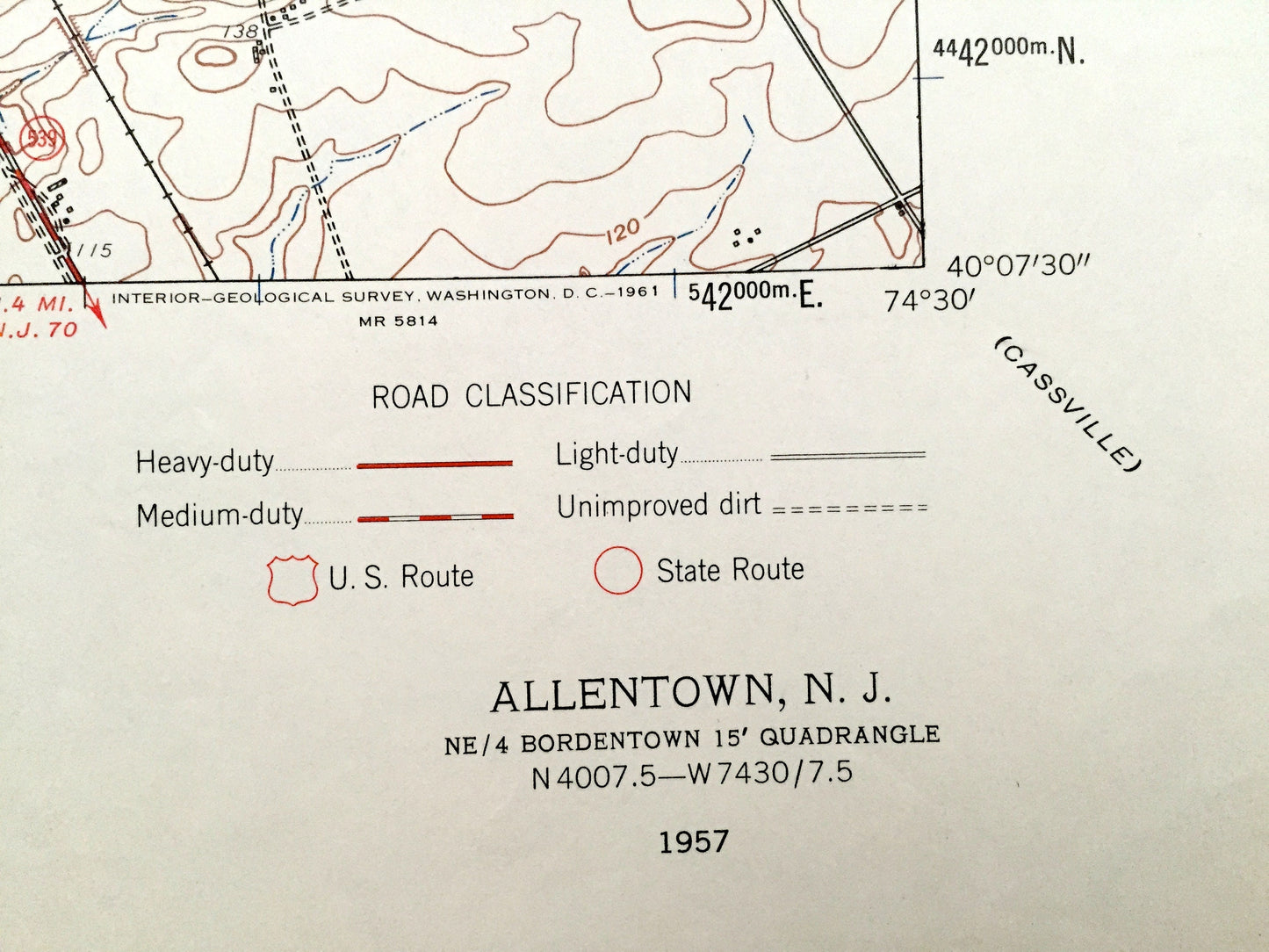 Antique Allentown, New Jersey 1957 US Geological Survey Topographic Map – Washington, East Windsor, Millstone, Upper Freehold, Hamilton, NJ
