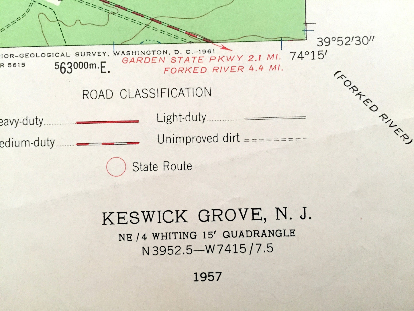 Antique Keswick Grove, New Jersey 1957 US Geological Survey Topographic Map – Lacey, Berkeley, Manchester, Pine Lake Park, Camp Columbus