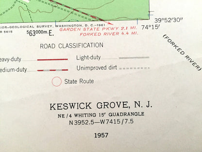 Antique Keswick Grove, New Jersey 1957 US Geological Survey Topographic Map – Lacey, Berkeley, Manchester, Pine Lake Park, Camp Columbus