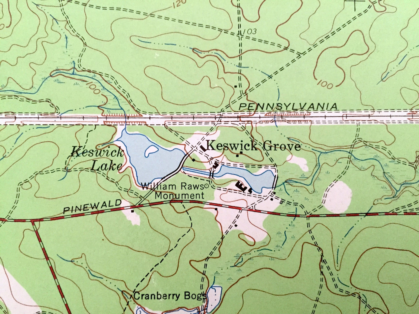 Antique Keswick Grove, New Jersey 1957 US Geological Survey Topographic Map – Lacey, Berkeley, Manchester, Pine Lake Park, Camp Columbus