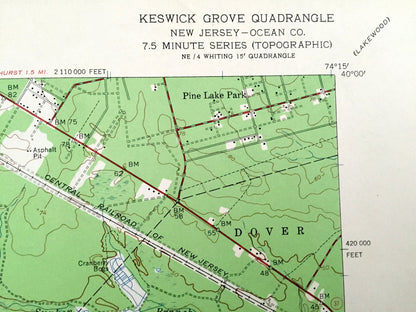 Antique Keswick Grove, New Jersey 1957 US Geological Survey Topographic Map – Lacey, Berkeley, Manchester, Pine Lake Park, Camp Columbus