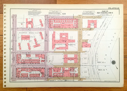 Antique Manhattan, New York City Map from Bromley's 1955 Manhattan Land Book – Harlem, Yorkville, Upper East Side Central Park Carver NYC NY