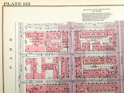 Antique Manhattan, New York City Map from Bromley's 1955 Manhattan Land Book – Harlem, Yorkville, Upper East Side Central Park Carver NYC NY