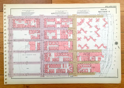 Antique Manhattan, New York City Map from Bromley's 1955 Manhattan Land Book – Harlem, Upper East Side, Central Park, Frawley Circle, NYC NY