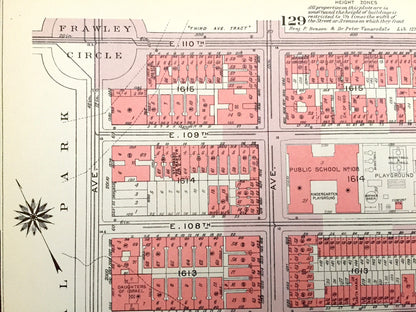 Antique Manhattan, New York City Map from Bromley's 1955 Manhattan Land Book – Harlem, Upper East Side, Central Park, Frawley Circle, NYC NY