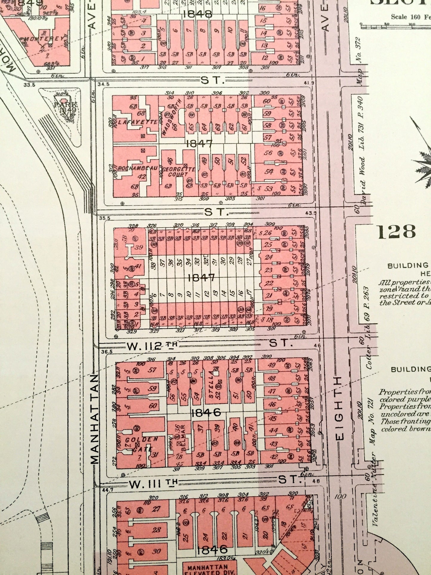 Antique Manhattan, New York City Map from Bromley's 1955 Manhattan Land Book – Morningside Heights, Manhattan Valley Central Park Harlem NYC