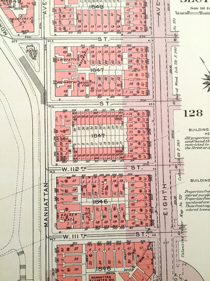 Antique Manhattan, New York City Map from Bromley's 1955 Manhattan Land Book – Morningside Heights, Manhattan Valley Central Park Harlem NYC