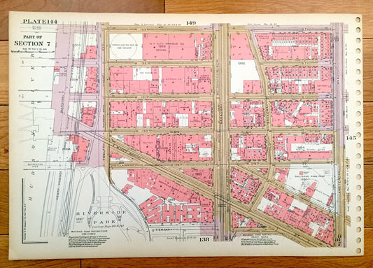 Antique Manhattan, New York City Map from Bromley's 1955 Manhattan Land Book – Harlem Riverside Park Morningside Heights Manhattanville NYC