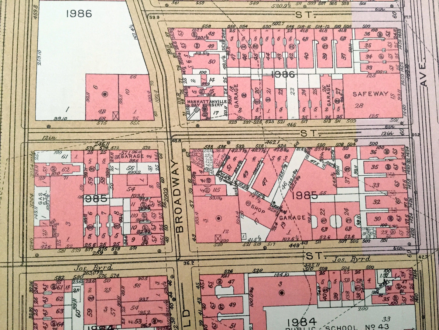 Antique Manhattan, New York City Map from Bromley's 1955 Manhattan Land Book – Harlem Riverside Park Morningside Heights Manhattanville NYC