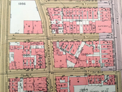 Antique Manhattan, New York City Map from Bromley's 1955 Manhattan Land Book – Harlem Riverside Park Morningside Heights Manhattanville NYC