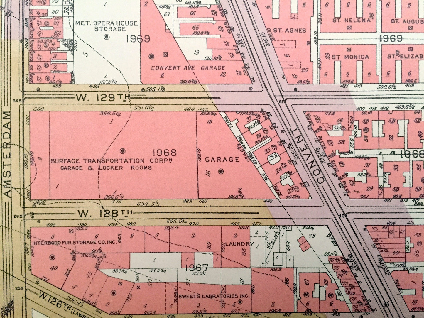 Antique Manhattan, New York City Map from Bromley's 1955 Manhattan Land Book – Manhattanville, Hamilton Heights St Nicholas Park CUNY Harlem