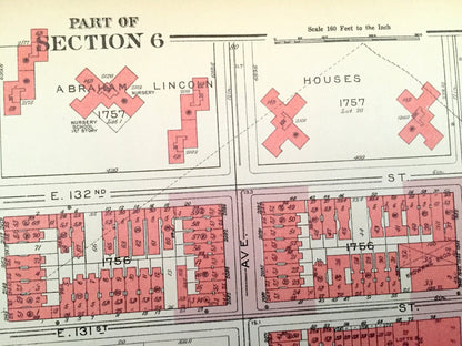 Antique Manhattan, New York City Map from Bromley's 1955 Manhattan Land Book – East Harlem, Harlem River, Park Avenue, Lexington Ave, NYC NY