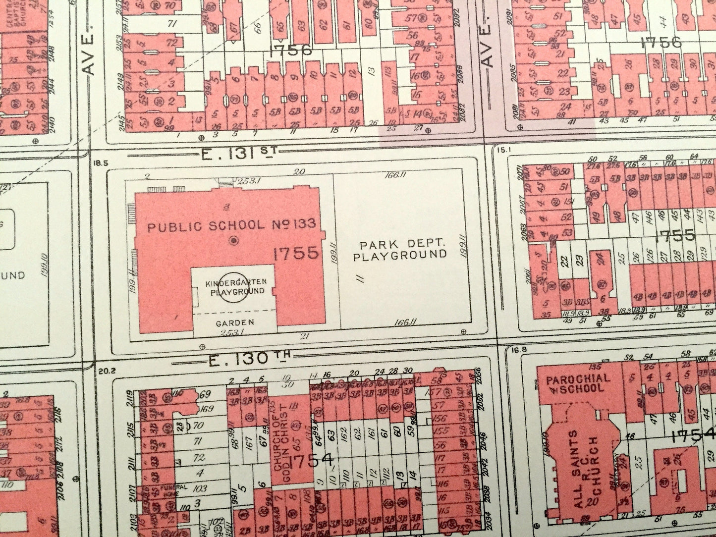 Antique Manhattan, New York City Map from Bromley's 1955 Manhattan Land Book – East Harlem, Harlem River, Park Avenue, Lexington Ave, NYC NY