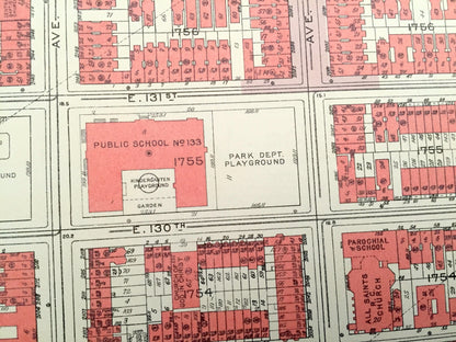 Antique Manhattan, New York City Map from Bromley's 1955 Manhattan Land Book – East Harlem, Harlem River, Park Avenue, Lexington Ave, NYC NY