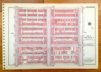 Antique Manhattan, New York City Map from Bromley's 1955 Manhattan Land Book – East Harlem, Riverton, Park Avenue, Madison, Bridge NYC NY
