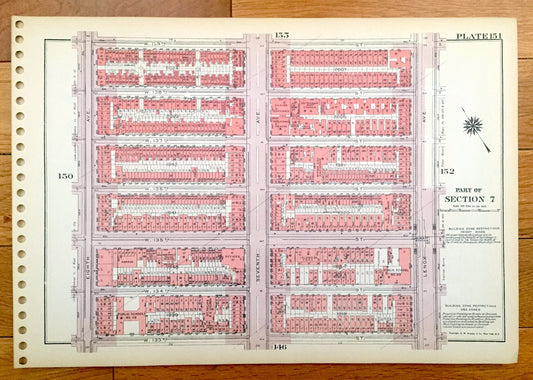 Antique Manhattan, New York City Map from Bromley's 1955 Manhattan Land Book – East Harlem, Riverton, Park Avenue, Madison, Bridge NYC NY