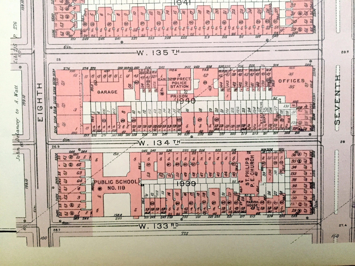 Antique Manhattan, New York City Map from Bromley's 1955 Manhattan Land Book – East Harlem, Riverton, Park Avenue, Madison, Bridge NYC NY