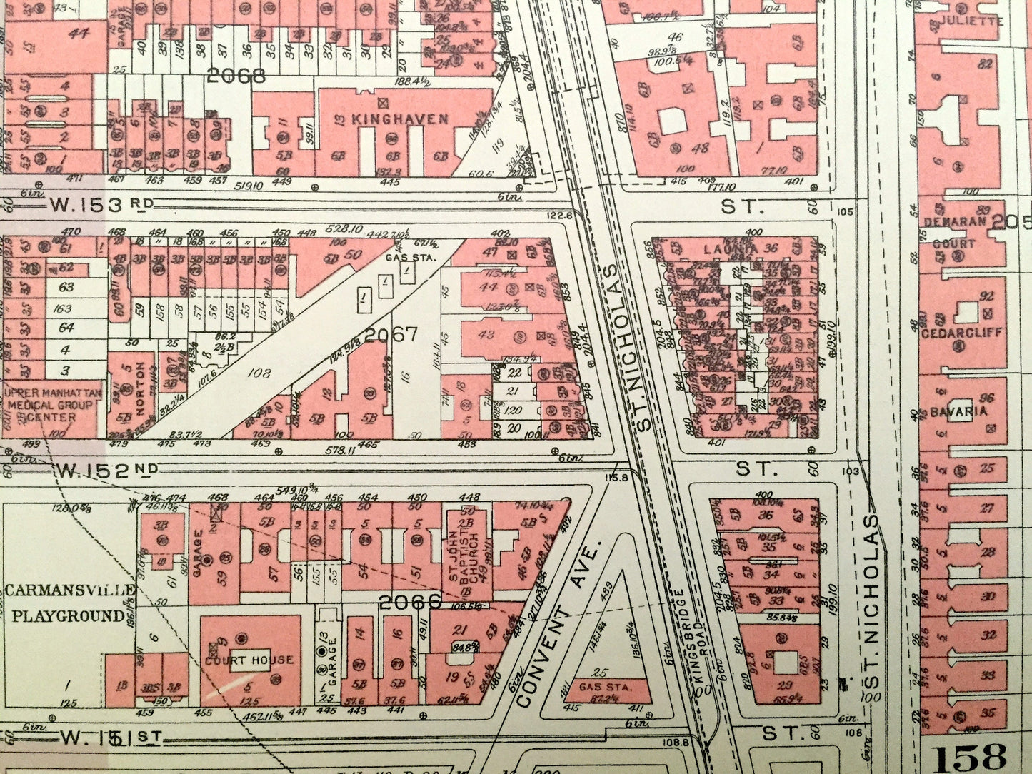 Antique Manhattan, New York City Map from Bromley's 1955 Manhattan Land Book – Harlem, Hamilton, Washington Heights Jackie Robinson Park NYC