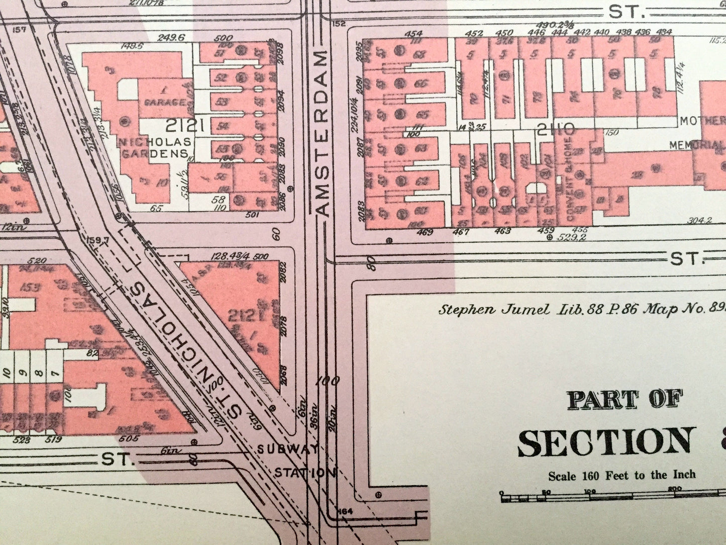 Antique Manhattan, New York City Map from Bromley's 1955 Manhattan Land Book – Highbridge Park, Fort Washington Heights, Harlem River NYC NY