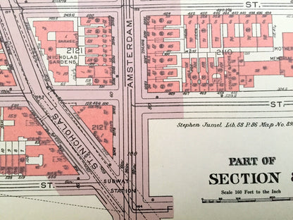 Antique Manhattan, New York City Map from Bromley's 1955 Manhattan Land Book – Highbridge Park, Fort Washington Heights, Harlem River NYC NY