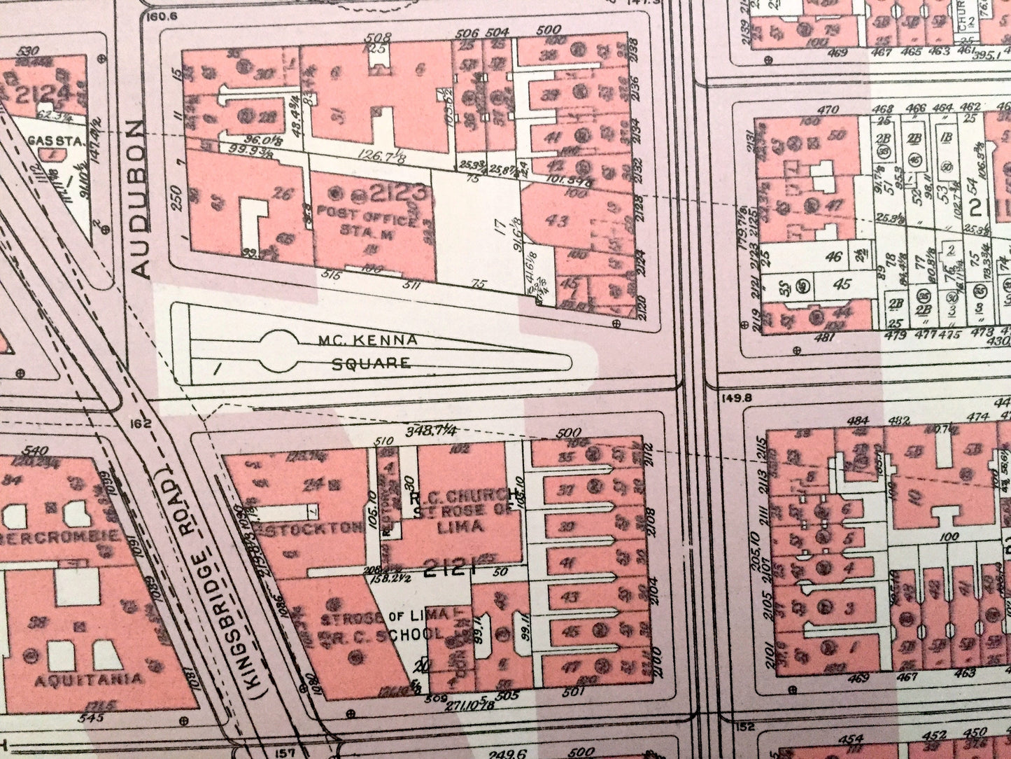 Antique Manhattan, New York City Map from Bromley's 1955 Manhattan Land Book – Highbridge Park, Fort Washington Heights, Harlem River NYC NY