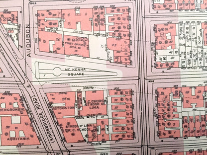 Antique Manhattan, New York City Map from Bromley's 1955 Manhattan Land Book – Highbridge Park, Fort Washington Heights, Harlem River NYC NY
