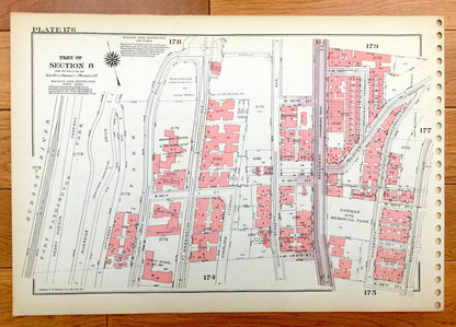 Antique Manhattan, New York City Map from Bromley's 1955 Manhattan Land Book – Fort George, Hudson Heights Tryon Park Riverside Drive NYC NY