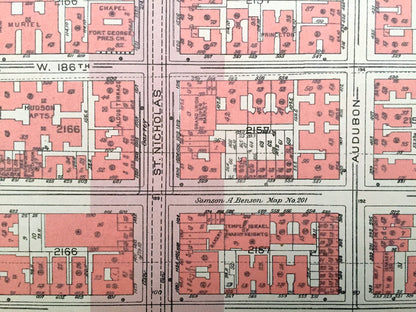 Antique Manhattan, New York City Map from Bromley's 1955 Manhattan Land Book – Fort George, Hudson Heights Tryon Park Riverside Drive NYC NY