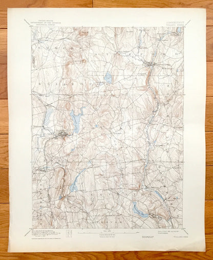 Antique Tolland, Connecticut 1892 US Geological Survey Topographic Map – Rockville, Coventry, Ellington, Somers, Stafford Springs, CT, Conn