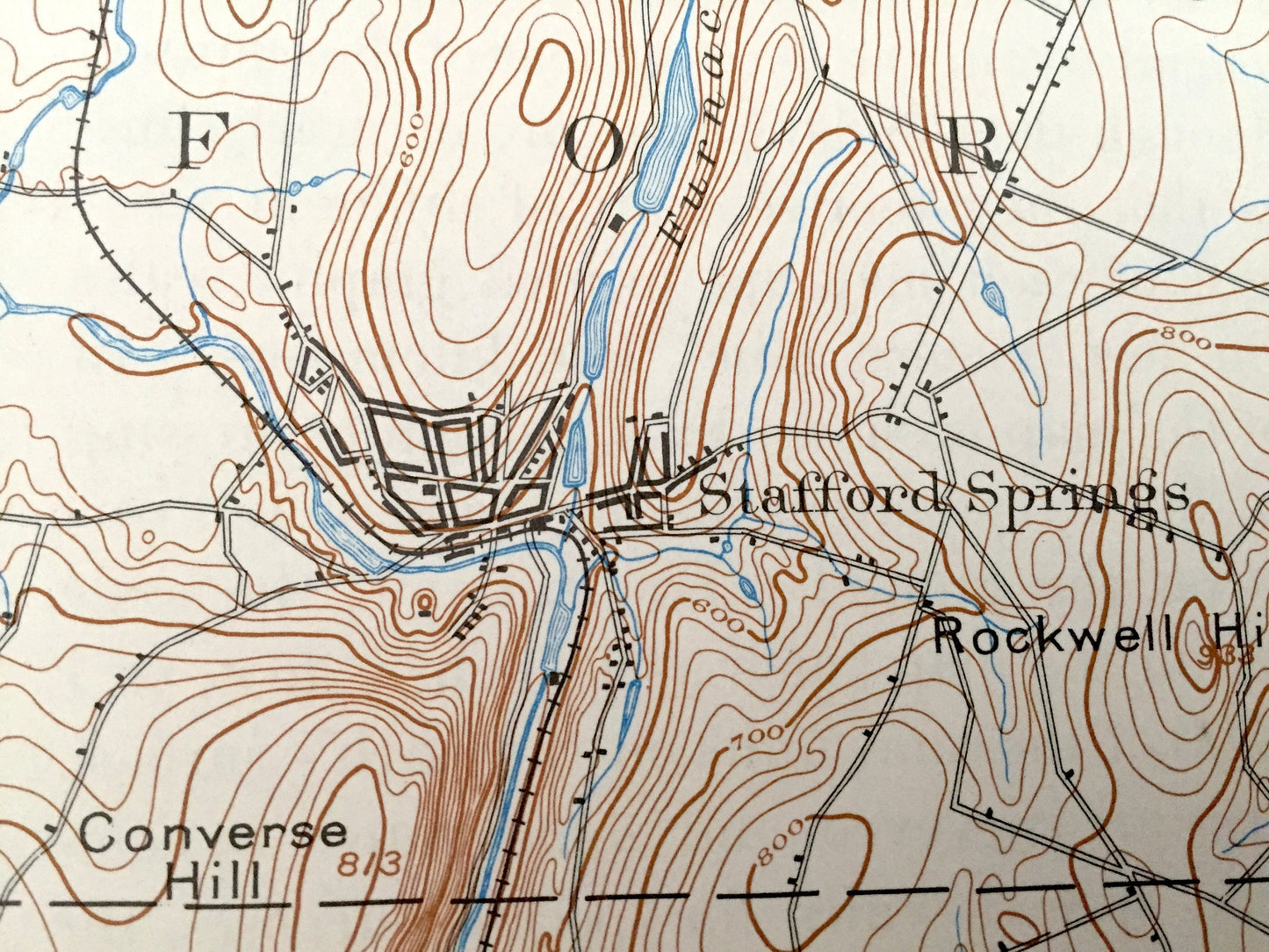Antique Tolland, Connecticut 1892 US Geological Survey Topographic Map – Rockville, Coventry, Ellington, Somers, Stafford Springs, CT, Conn