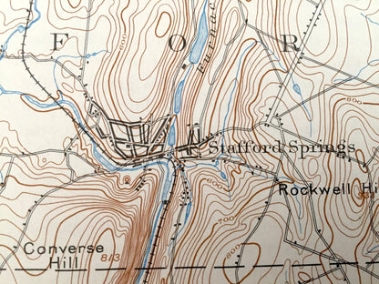 Antique Tolland, Connecticut 1892 US Geological Survey Topographic Map – Rockville, Coventry, Ellington, Somers, Stafford Springs, CT, Conn