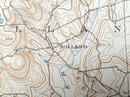 Antique Tolland, Connecticut 1892 US Geological Survey Topographic Map – Rockville, Coventry, Ellington, Somers, Stafford Springs, CT, Conn