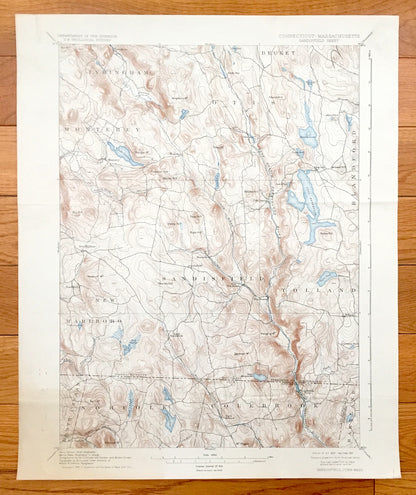Antique Sandisfield, Massachusetts 1897 US Geological Survey Topographic Map – Otis, Monterey, New Marlboro, Tolland, Norfolk, Connecticut