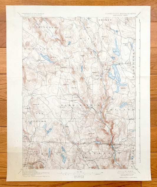 Antique Sandisfield, Massachusetts 1897 US Geological Survey Topographic Map – Otis, Monterey, New Marlboro, Tolland, Norfolk, Connecticut