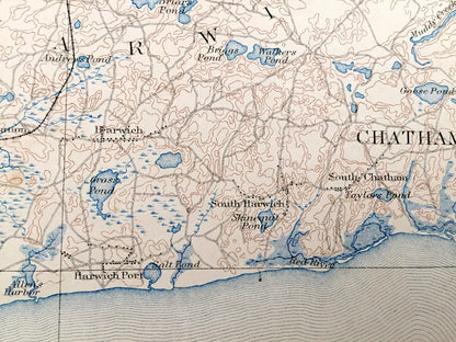 Antique Yarmouth, Massachusetts 1893 US Geological Survey Topographic Map — Cape Cod Bay, Dennis Port, Brewster, Harwich Port, Chatham, MA