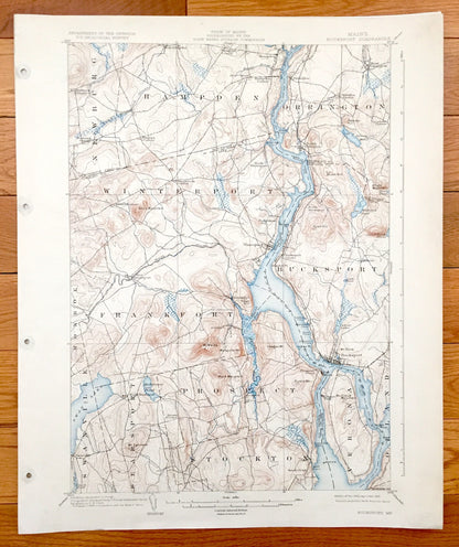 Antique Bucksport, Maine 1902 US Geological Survey Topographic Map – Penobscot River, Prospect, Orrington, Winterport, Frankfort, Swanville