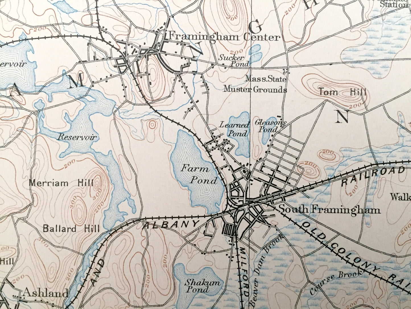Antique Concord, Massachusetts 1894 US Geological Survey Topographic Map – Waltham, Framingham, Bedford, Wellesley, Natick, Walden Pond, MA