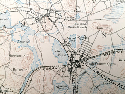 Antique Concord, Massachusetts 1894 US Geological Survey Topographic Map – Waltham, Framingham, Bedford, Wellesley, Natick, Walden Pond, MA