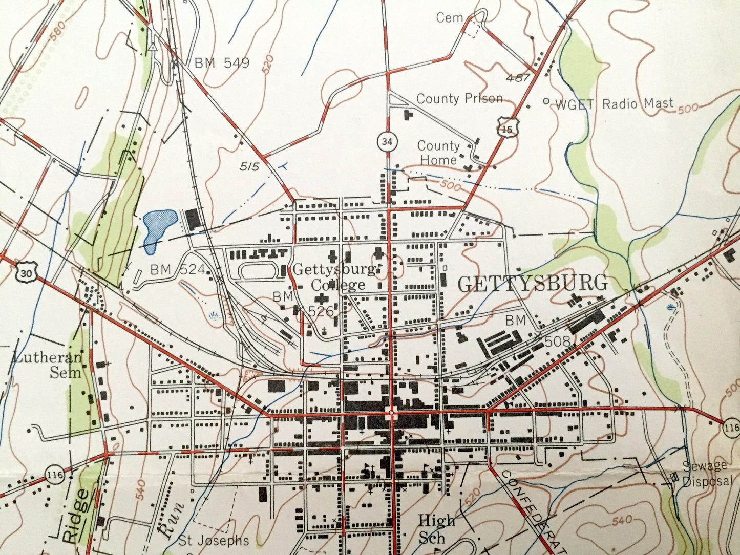 Antique Gettysburg, Pennsylvania 1951 US Geological Survey Topographic Map – Cumberland, Mount Joy, Straban, Mount Pleasant, Civil War, PA