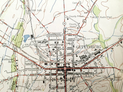 Antique Gettysburg, Pennsylvania 1951 US Geological Survey Topographic Map – Cumberland, Mount Joy, Straban, Mount Pleasant, Civil War, PA