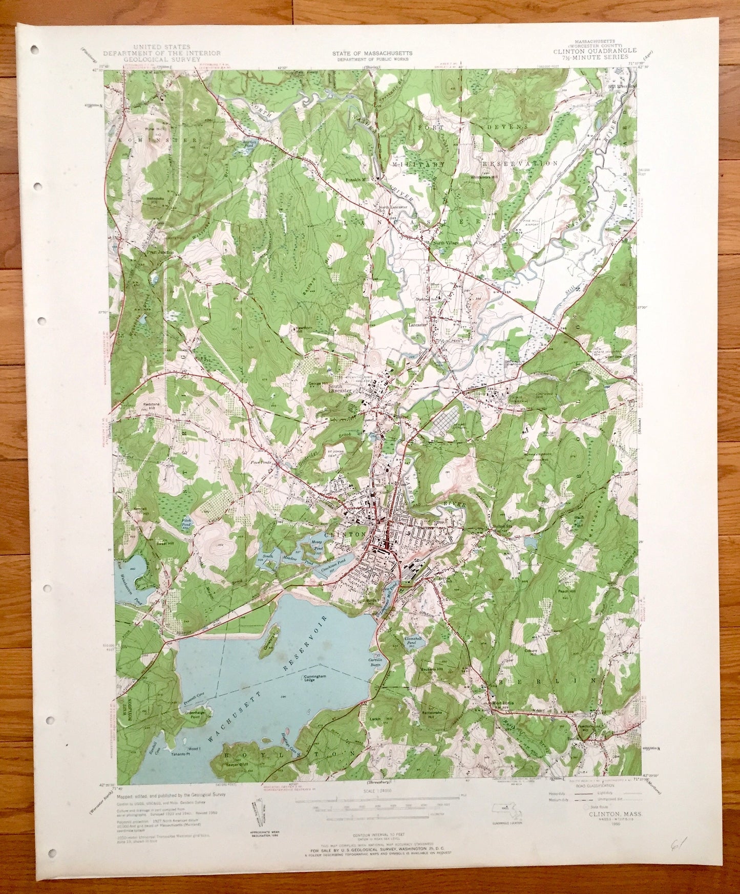Antique Clinton, Massachusetts 1950 US Geological Survey Topographic Map – Worcester County, Sterling, Berlin, Leominster, Boylston, MA