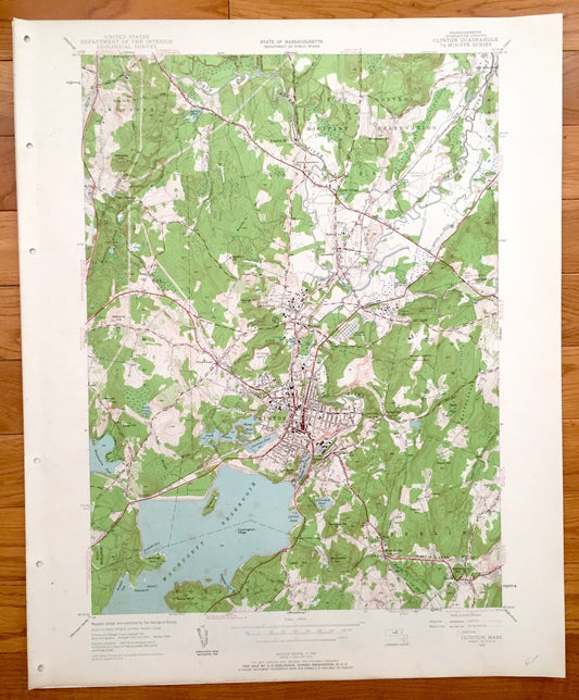 Antique Clinton, Massachusetts 1950 US Geological Survey Topographic Map – Worcester County, Sterling, Berlin, Leominster, Boylston, MA