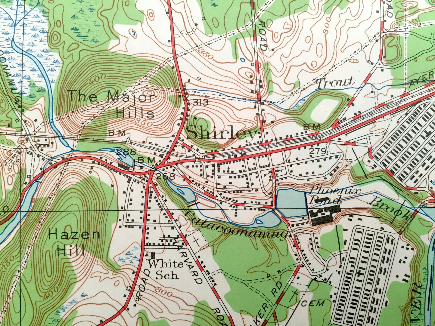 Antique Shirley, Massachusetts 1950 US Geological Survey Topographic Map – Lancaster, Leominster, Lunenburg, Townsend, Groton, Fort Devens
