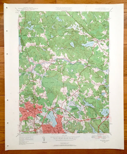 Antique Reading, Massachusetts 1951 US Geological Survey Topographic Map – Lynnfield, Middleton, Andover, Peabody Wakefield Saugus Woburn MA