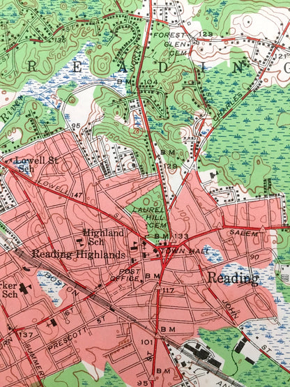 Antique Reading, Massachusetts 1951 US Geological Survey Topographic Map – Lynnfield, Middleton, Andover, Peabody Wakefield Saugus Woburn MA